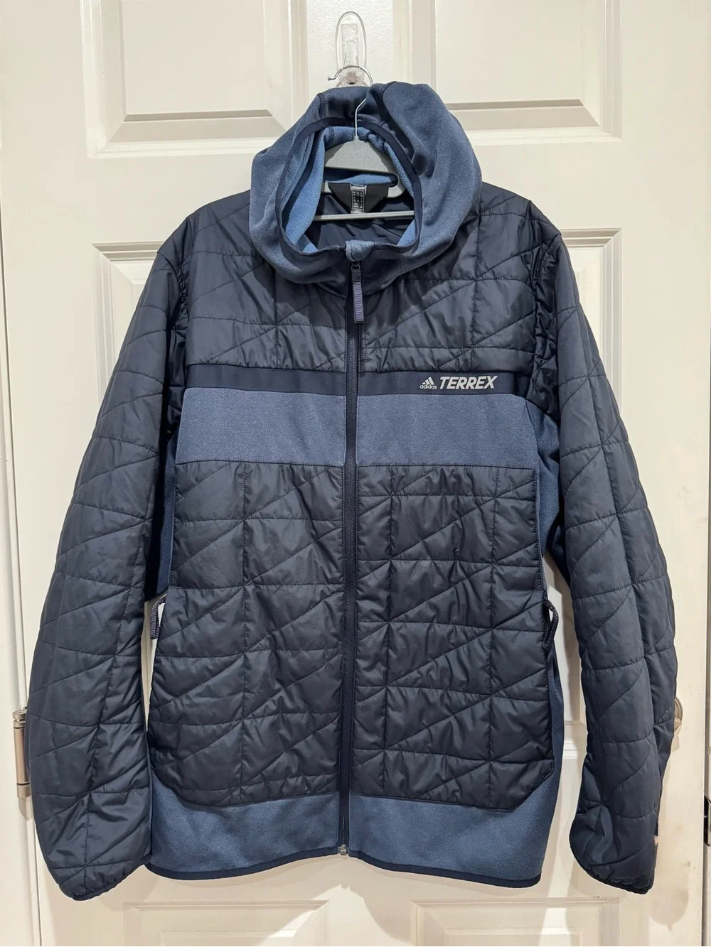 Adidas Terrex Men's Navy Quilted Hooded Fleece Jacket Puffer Coat size 2XL